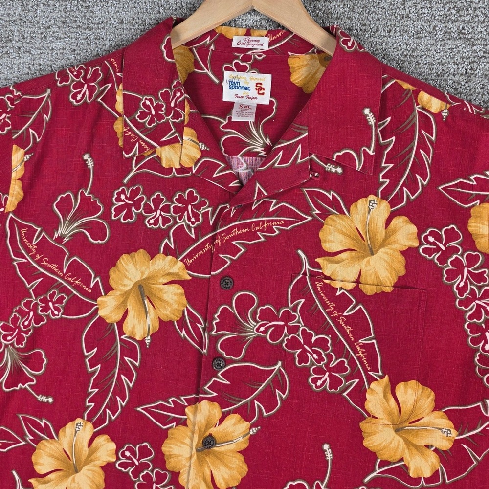 Reyn Spooner USC Trojans Silk Hawaiian Shirt XXL Floral‎ Regency Silk Jacquard